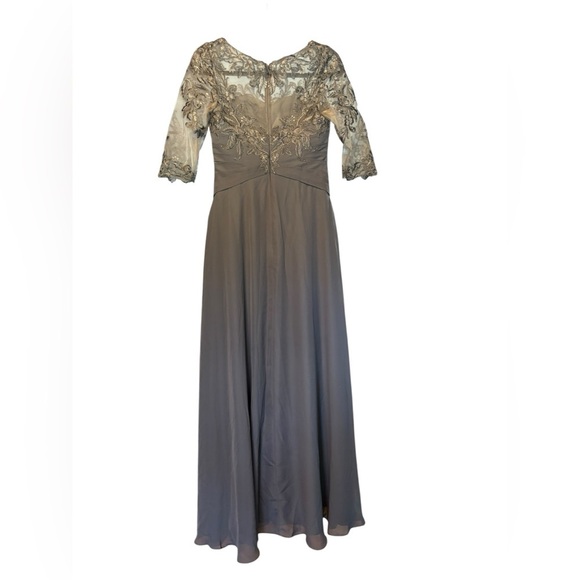 NWT JJ's House Gray Lace Top Chiffon High Low Hem Formal Dress Short Sleeve 4 - Picture 2 of 9